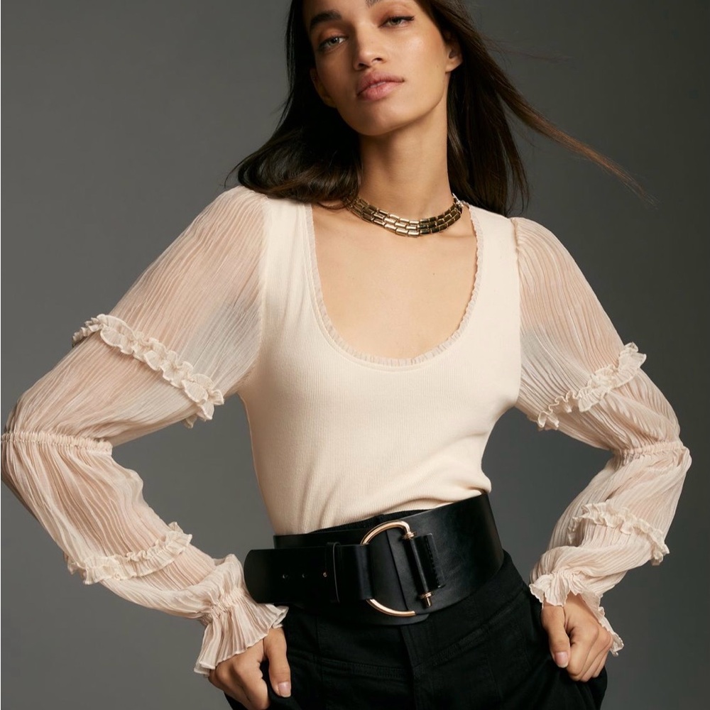 Anthropologie Long-Sleeve Victorian Ruffled Top